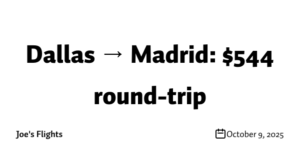 Dallas → Madrid: $544 round-trip