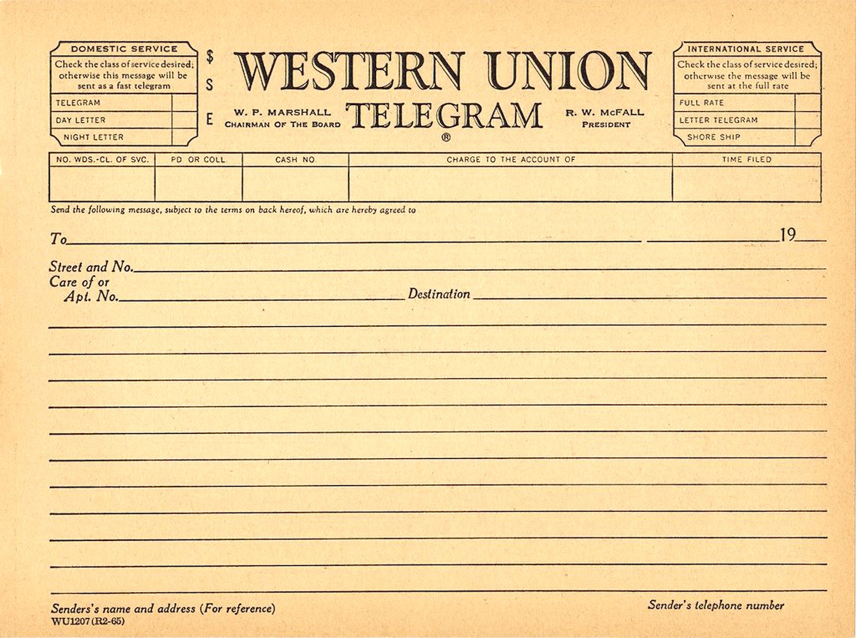 A telegraph blank form